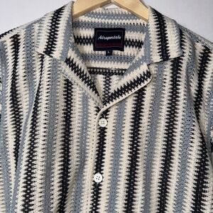 Aeropostale Men's Collared Textured Weave Top Stripe Large Button Up T-shirt‎